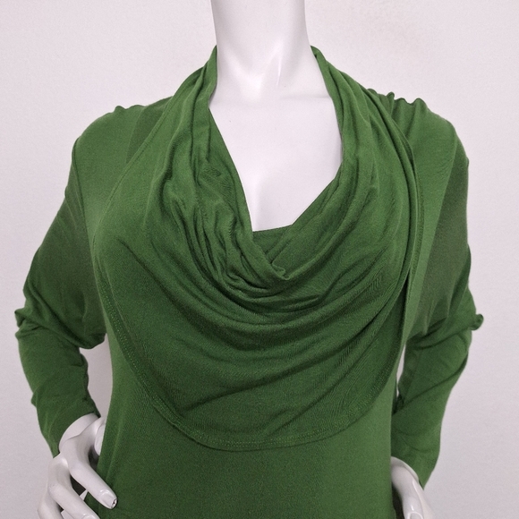Bryn Walker Green Bohemian Retro Micro Modal Blend Cowl Neck Mini Dress Size M - Picture 2 of 13